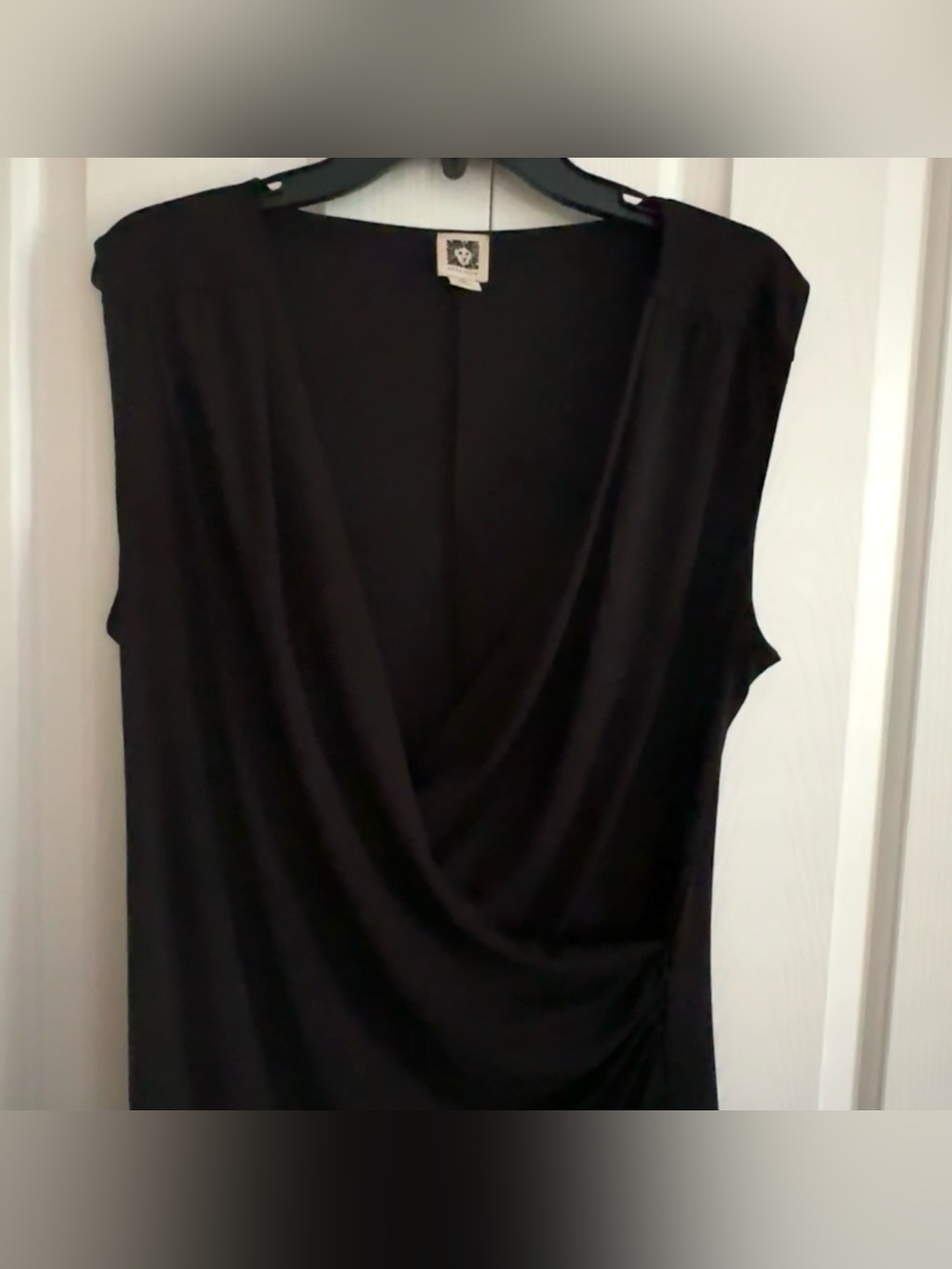 Anne Klein Black Sleeveless Surplice V-Neck Ruched Side Midi Dress Size XL - Picture 4 of 13